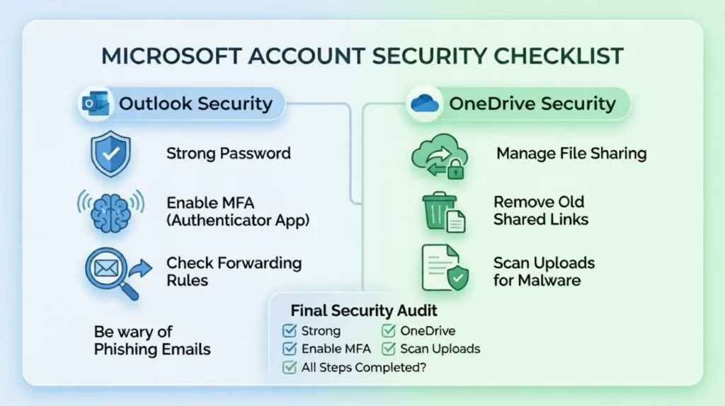 Microsoft account security checklist for outlook and onedrive protection
